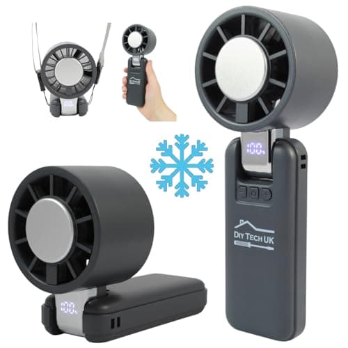 DIY TECH UK - CoolBlast Ice - 4 in 1 Handheld Rechargeable Fan - With Cooling Plate - Hand Held Folding Portable Fan - USB Battery Powered Mini Desktop Desk For Home Office Bedroom - Grey