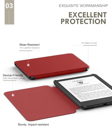 MoKo Case for 6" Amazon Kindle Basic 11th Gen 2024/2022, Red — view 4