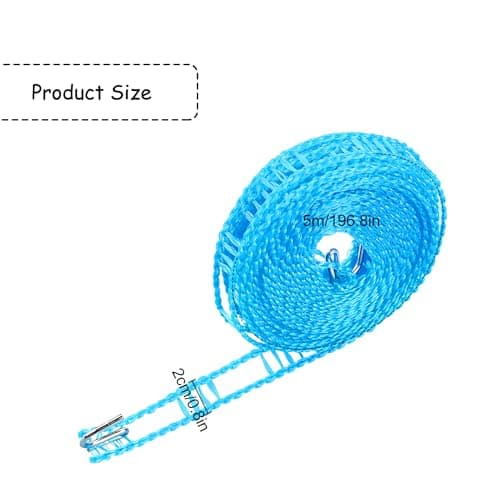 Rumyve Nylon Portable Laundry Cord with 2pcs Stainless Steel Hook, Non-slip Windproof Clothing Cord, Compact Drying Line for Camping Trips, Blue — view 2