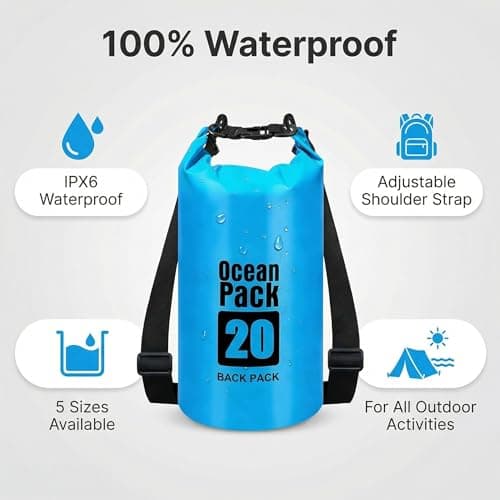 RONGZUBAT 10L Waterproof Dry Bag with Shoulder Strap, Roll Top Dry Sack for Towels and Clothes, Waterproof Bag for Kayaking, Paddle Boarding, Boating, Beach, Camping and Travel - Blue — view 6