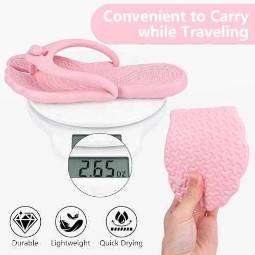 ZOORON Flip Flops for Women Men Travel Slippers Shower Shoes Foldable Bathroom Camp Beach Sandals Lightweight Non-Slip Quick Dry, 4pack-black+black+pink+beige, 9-10 Women/7-8 Men — view 4