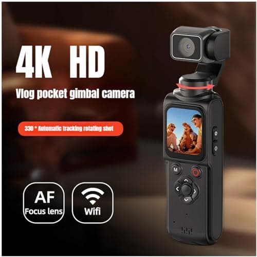 4K Handheld Vlogging Camera with WiFi, Outdoor Pocket Gimbal Camera, 330° Rotating Lens Handheld Video Camcorder, 64MP Fast Focusing Face Tracking, 3-Axis Stabilizer for Travel Vlog (Black, 128G) — view 2