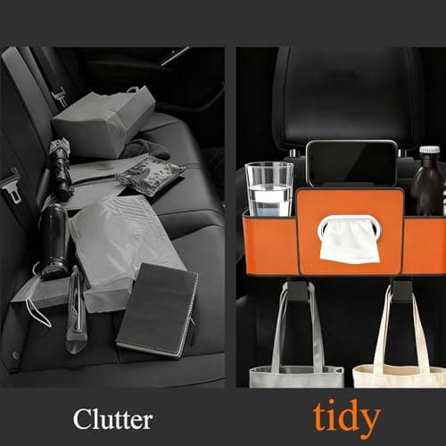 3 in 1 Car Backseat Organizer with Trash Can and No-Spill Cup Holders, Multi-Functional Headrest Storage Box for Phone, Tissue, Snacks-Perfect for Family Road Trips, Fits All SUV and Sedan. (Black) — view 6