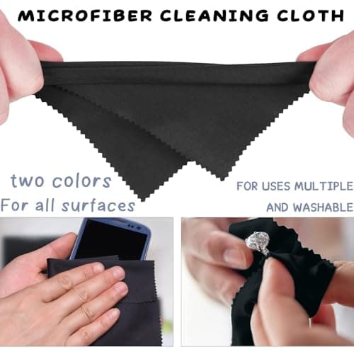 8-pack premium microfiber cleaning cloths — ultra-soft, streak-free, lint-free, suitable for glasses, screens, cameras, mobile phones, and televisions (black/light blue, 6 inches × 7 inches) — view 4
