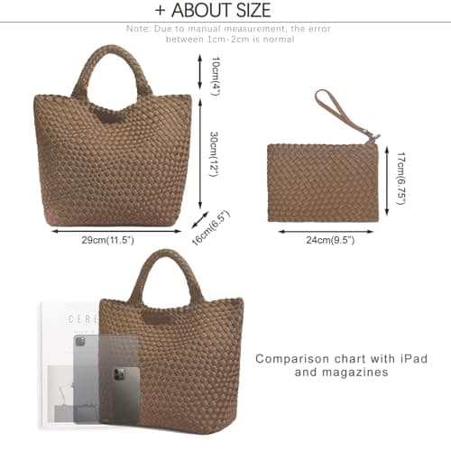 JINMANXUE Fashion Hobo Bag Handmade Woven Casual Female Handbag Large Capacity Neoprene Tote Bag Patchwork Women Shoulder Bags, Khaki — view 4