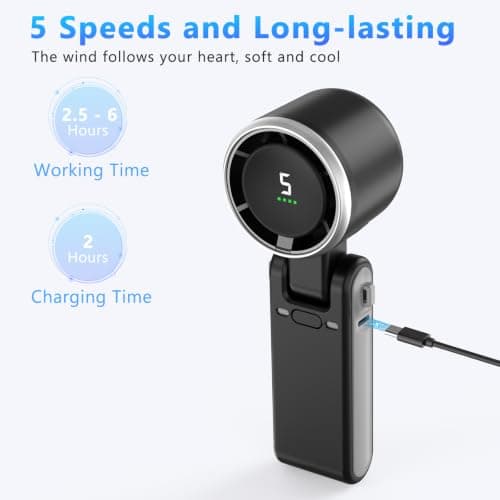LKV Portable Handheld Turbo Fan 5-Speed USB-C Rechargeable Cordless Black — view 5