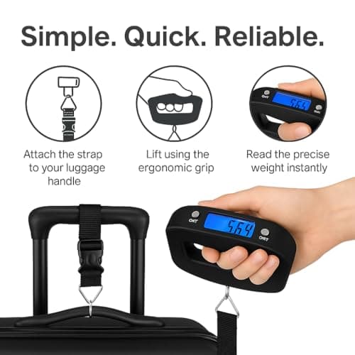 Luggage Scale | Portable Digital Weight Scale for Travel | Suitcase Weigher with Tare Function | 110 Lb/ 50Kg Limit | Black — view 4