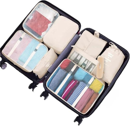 Packing Cubes for Suitcase 8 Pcs Waterproof Travel Cubes Foldable Luggage Storage Bag Lightweight Luggage Packing Organizers Travel Essentials (Sky Blue) — view 6