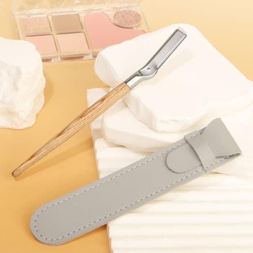 Generic Precision Eyebrow Trimmer with Wooden Handle, Safety Mesh Guard, Complete Travel Kit, 10 Refill Heads, Ideal for Daily Grooming Needs (Long Wooden Handle Eyebrow Trimmer + Refills) — view 4