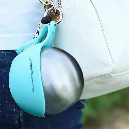 Stainless Steel/Plastic Hydropaw Bottle, Portable Dog Water Bottle with Foldable Silicone Bowl, Feeding & Watering Supplies for Dogs, Dog Bottle for Walks and Travel (Blue, Stainless Steel) — view 4