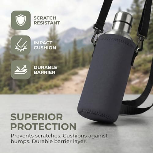 Hnycsir 1L/1000ML Neoprene Water Bottle Bag Carrier, Portable Insulated Sling Holder Case Pouch with Adjustable Shoulder Strap for Men Women Travel,Hiking,Walking,Outdoor Activities (Dark Gray) — view 3