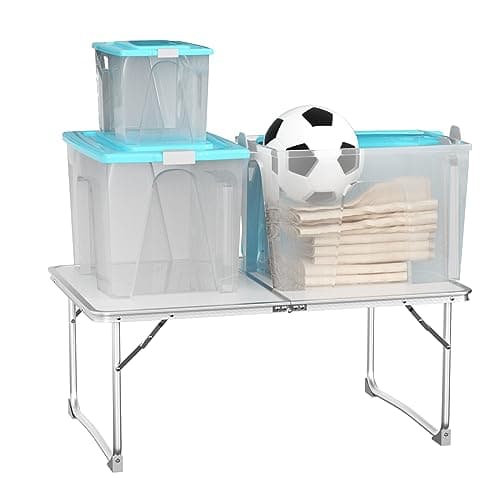 Lightweigh Folding Table Portable Compact Foldable Table Camping Tables that Fold Up Trestle Table, with Carrying Handle, Folding Table for Picnic Garden Camping Pasting Crafting Party, 60x40x26cm — view 5