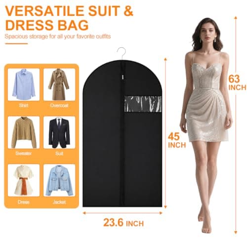1 Pack Garment Bags for Travel & Hanging Clothes, 45" Suit Bag, Black — view 2