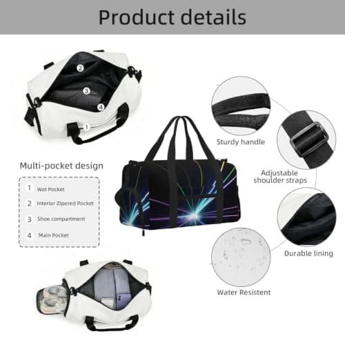 Laser Light Print Handheld Sports Luggage Unisex Crossbody Bag Travel Fitness Workout Weekend Trips — view 5