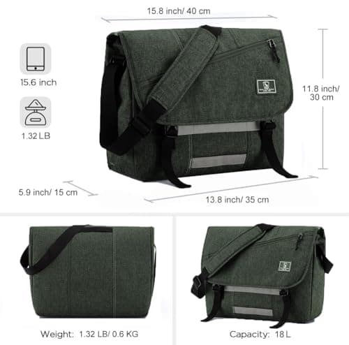 OIWAS 15.6 Inch Messenger Bags for Men, Laptop Satchel Bags Work Bags Shoulder Crossbody Bag Bookbag Briefcase Green — view 4