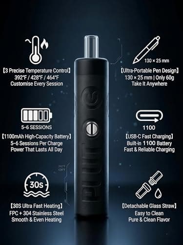 Pluto Dry Herb Vaporiser, Portable Pen-Style Herbal Vaporiser with 3 Precise Temperature Settings, 1100mAh Rechargeable Battery, Premium Leather Design for Daily Use & Travel — view 2