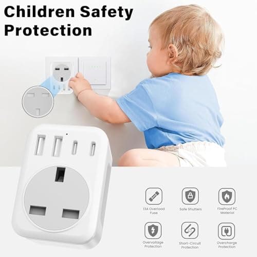 5 IN 1 UK to Japan Plug Adapter,Japan Travel Adapter with 2 USB C and 2 USB A Ports, 1 AC Outlet, 100V-240V, Type A Travel Adapter for USA, China, Mexico, Canada — view 6