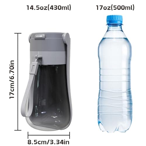 Foldable Dog Water Bottle [Grey, 430ml/15oz] Portable Walking Pet Water Dispenser Bowl Accessories Outdoor Hiking Travelling — view 2