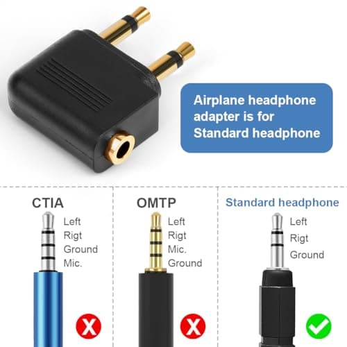 AXFEE 2PC Airplane Flight Headphone Adapters(Gold Plated 3.5mm,Black) — view 5