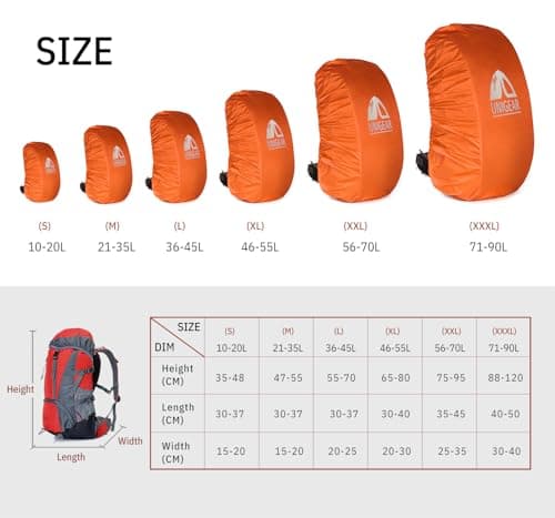 Unigear Rainproof Backpack Cover, 10-90L Waterproof Dustproof Durable Abrasion Resistant Protective Cover for Camping, Hiking, Travel, Cycling (Orange, S) — view 3