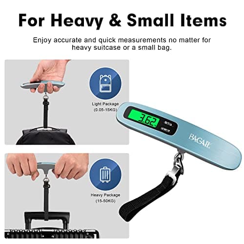 BAGAIL Digital Luggage Scale, Hanging Baggage Scale with Backlit LCD Display, Travel Weight Scale, Portable Suitcase Weighing Scale with Hook, 110lb/50kg Capacity, Battery Included - Blue — view 4