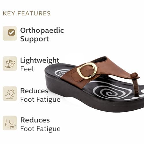 ShuCentre Aerosoft Safari Ladies Orthopaedic Lightweight Comfort Buckle Style Toe Post Mule Sandals (Brown, UK Footwear Size System, Adult, Women, Numeric, Medium, 7) — view 3