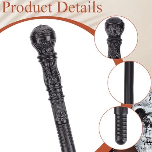 GORGECRAFT Victorian Cane Prop Halloween Cosplay Vintage Walking Stick 116cm Long Antique Plastic Punk Scepter Costume Prop with Black Round Top Knob Pretend Play Royalty Wand for Themed Events Stage — view 6