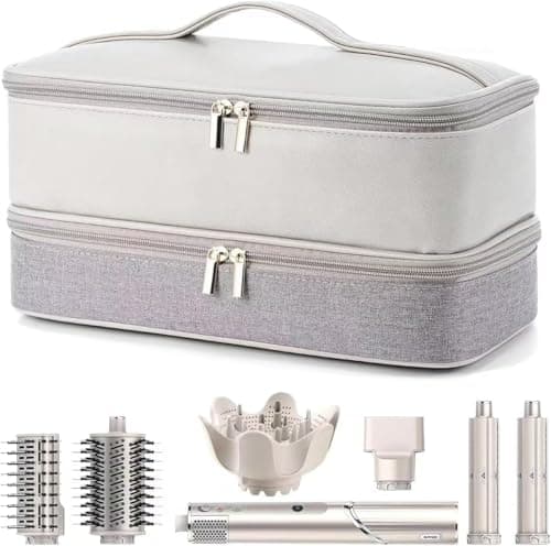 Double Layer Travel Case for Hair Styling Tools & Attachments, Water-Resistant Portable Carry Bag Organiser with Handle & Thick Padding, Storage Bag for Multi-Styler, Hair Dryer and Accessories (Gray)