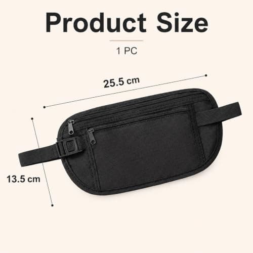 HOQBFSN RFID Blocking Hidden Travel Money Belt Ultralight Anti Theft Waist Pouch Adjustable Strap Multi Pocket Security Waist Bag for Passport Cash Phone Cards Black — view 2