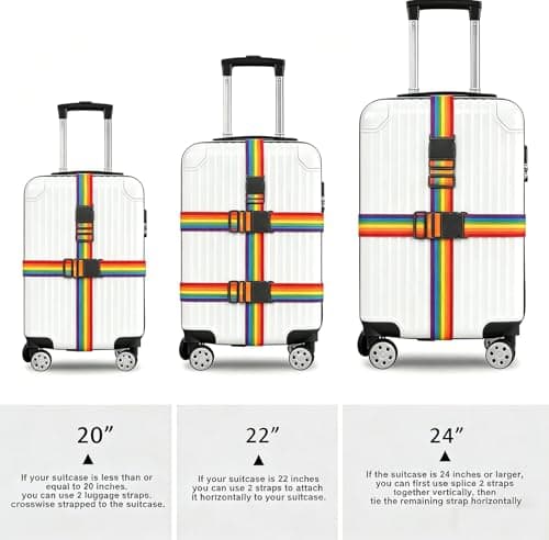XILIYAI 4 Pack Heavy Duty Adjustable Luggage Straps for Suitcases, Travel Belt 79" Long Keep Suitcase Secure While Traveling, Extends Life of Bag, Luggage Accessories for Suitcases, 2Pcs Rainbow — view 3