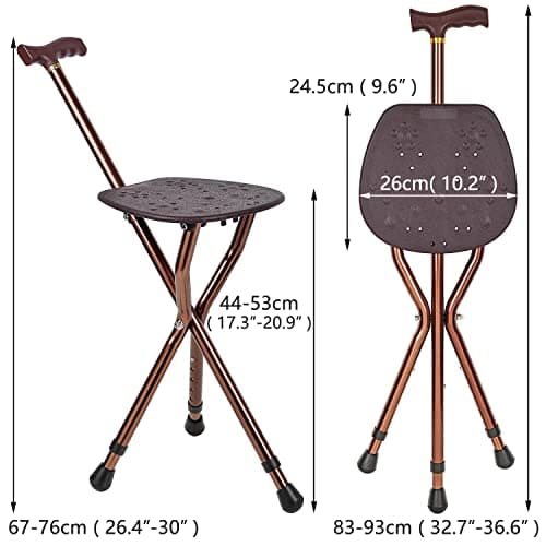LINGTHIN Walking Stick with Seat for Men 265 lbs Capacity, Large Seat Board Height Adjustable Foldable Walking Cane with Seat, Cane Stool for Elderly Men, Adults and Convalescent People. — view 5
