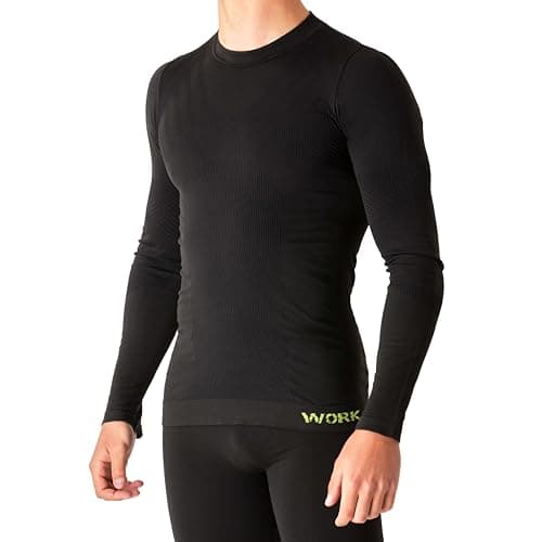 NOLOGO Thermal Top for Men Long Sleeved Work Top - Mens Thermal Top Breathable Microfibre, Men's Thermal Tops Technical, Thermal Underwear Mens Seamless, Thermal Base Layer - Made in Italy Black