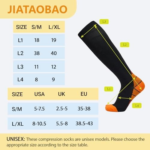 JIATAOBAO Compression Socks for Men & Women 20-30 mmHg Medical Grade – Graduated Support for Running, Travel, Nursing & Pregnancy Boost Circulation, Reduce Swelling, Anti-Slip Design (orange, S/M) — view 2