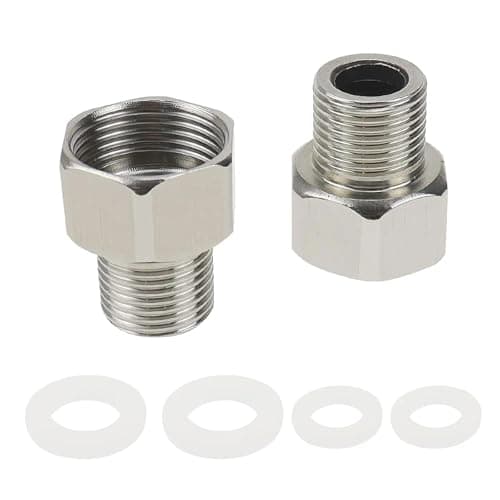 JPGhaha G3/4 inch to G1/2 inch Faucet Adaptor UK 2PCS Compression Adaptors Connectors Pipe Connection Reduction Fittings European Tap Adaptor with 4 Washers Stainless Steel Silver