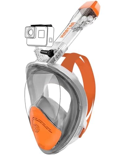 HINATAA 180°Full Face Snorkel Mask,Double Floating Ball Design Anti-Leak Free Breathing,Full Dry Anti Fog Breathing System Snorkeling Mask,Professional Snorkeling Set (Orange, S/M)
