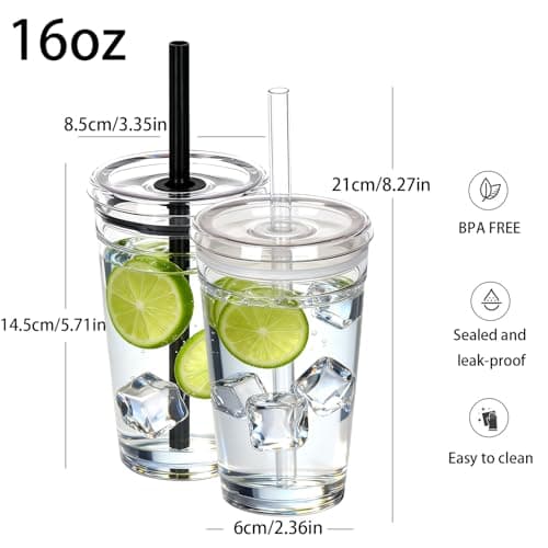 Yisituo 4 Pack 450ml Clear Plastic Iced Coffee Travel Cups, Reusable with Lids and Straws, for Cold Hot Beverages (4, Darker) — view 2