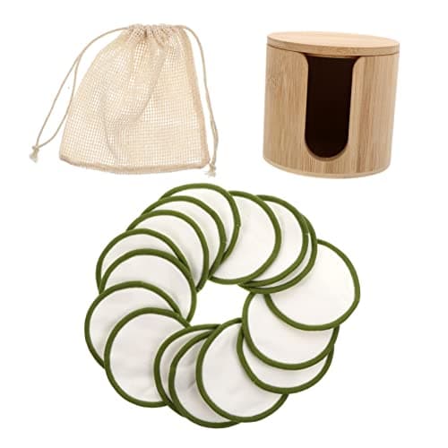 SHERCHPRY Reusable Bamboo Makeup Remover Pads Set 18pcs Facial Cosmetic Remover Pads Cotton Mesh Bag and Bamboo Tube for Daily Skincare Cleansing