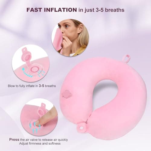 Cirorld Inflatable Travel Pillow, Blow up Neck Pillow for Travel, Lightweight Inflatable Travel Pillow for Airplane with Eye Mask and Earplugs—Travel Essentials for Flying, Pink — view 2