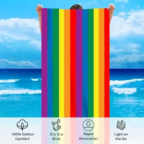 Large Quick Dry Microfibre Beach Bath Towel for Adult,160x90cm Rainbow Sand Free Beach Towel with Bag,Lightweight Gym Yoga Sports Swimming Towel,Compact Travel Summer Beach Towel for Women Men — view 3