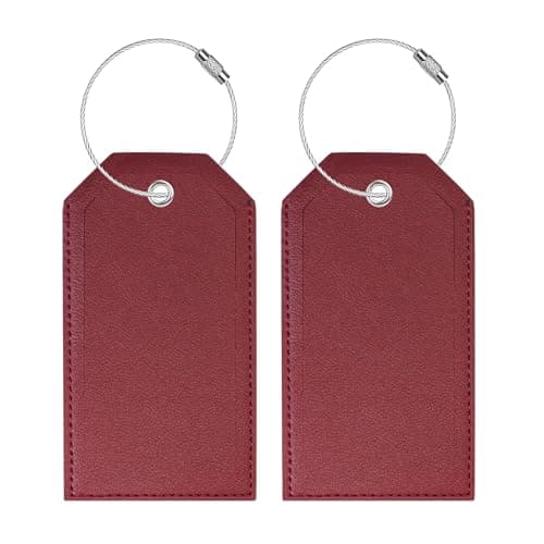 Gloppie 2 Pack Luggage Tags for Suitcases PU Leather Steel Loop Labels Red