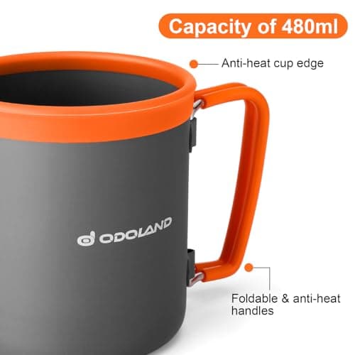 Odoland Camping Cookware Kit, 6pc Aluminium Mess Kit with Non-Stick Pot, Mini Stove, Mug, Cutlery & Storage Bag, High Efficiency Heat Exchanger Design — view 4