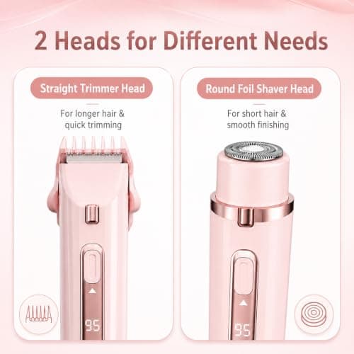 Bikini Trimmer Women - 2 in 1 Pink Electric Razor for Women & Men - USB-C Travel Lady Shaver Washable - Dual Head Body Hair Trimmer for Shaving Pubic Hair, Legs, Underarms, Lip, Face, Intimate Area — view 4