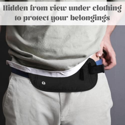 Money Belt for Travel Hidden Men Women, Ultra-Thin Money Pouch with RFID Blocking, Waterproof Waist Bag, Fanny Pack with Adjustable Strap, Bumbag for Passport, Cash, Documents, Phone (Black) — view 6
