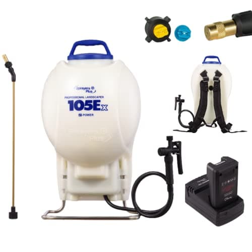 Sprayers Plus 105Ex Battery Knapsack Sprayer,15L Electric Backpack Sprayer with 20V Lithium Battery, Premium Brass Wand, Nozzles, Viton Seals O-Ring for Outdoor Lawn Care, General Gardening