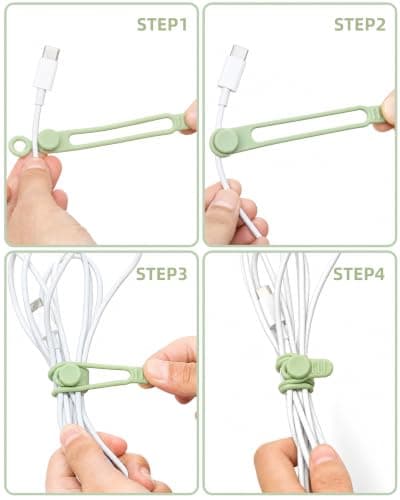 24PCS Reusable Silicone Cable Ties, Adjustable Cable Straps with Secure Buckle, Cord Organisers for Phone Chargers, Earphones, USB and Computer Cables, Home, Office and Travel — view 3