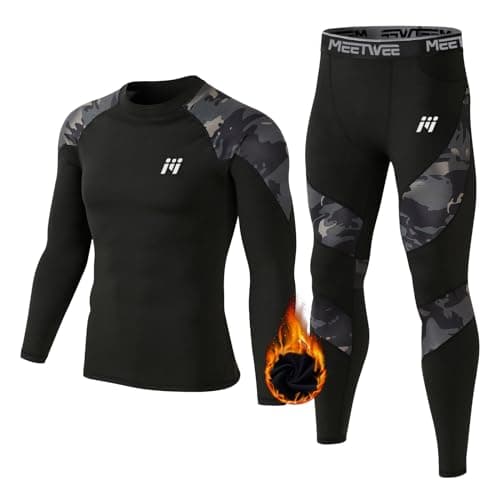 MEETWEE Men’s Thermal Underwear Set, Winter Base Layer Long Sleeve Long Johns Quick Dry Compression Top & Bottom for Sport Skiing Running Hiking