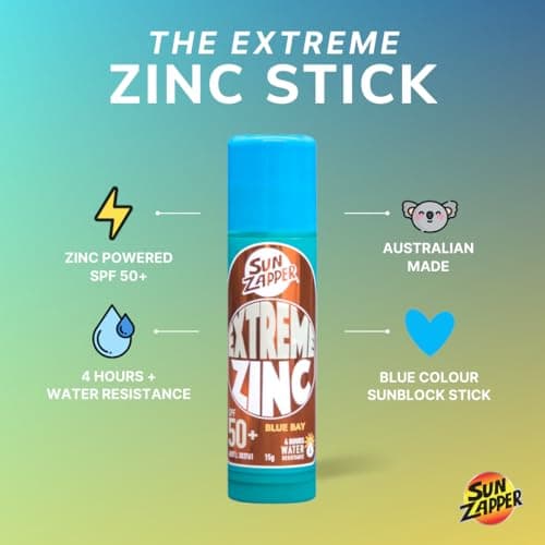 Sun Zapper Zinc Stick - Blue Colour Sunblock Stick SPF50+ Zinc Oxide Face Mineral Sun Cream Made in Australia — view 2