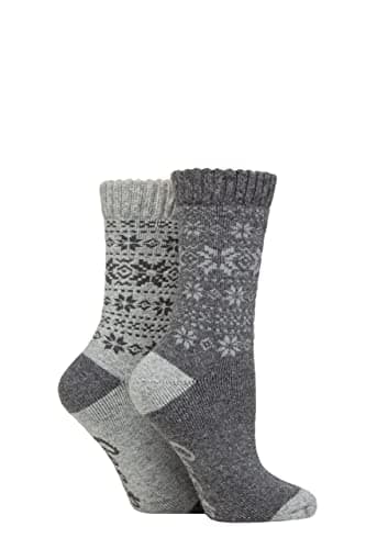Jeep Ladies Wool Blend Thermal Performance Boot Socks Pack of 2 Slate/Grey 4-8