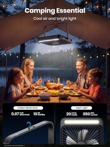 Warmco D4 Rechargeable Camping Fan 20000mAh, LED Lantern, 48H Runtime — view 3