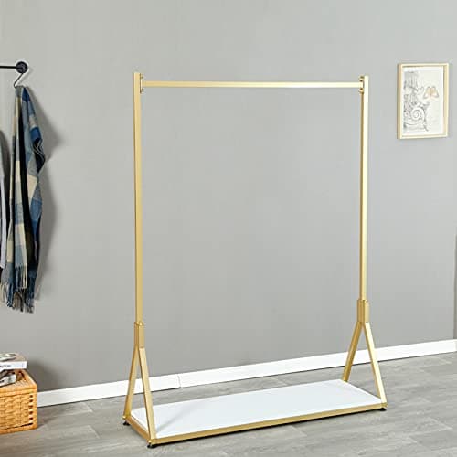 Ethemiable Clothes Store Simple Rolling Garment Rack with Wheels,Storage Shoe Bag Clothing Display Stands,Office Organization Shelf,Home Dress Hanging Shelves（Gold with Wood Board, 47.2" L） — view 6